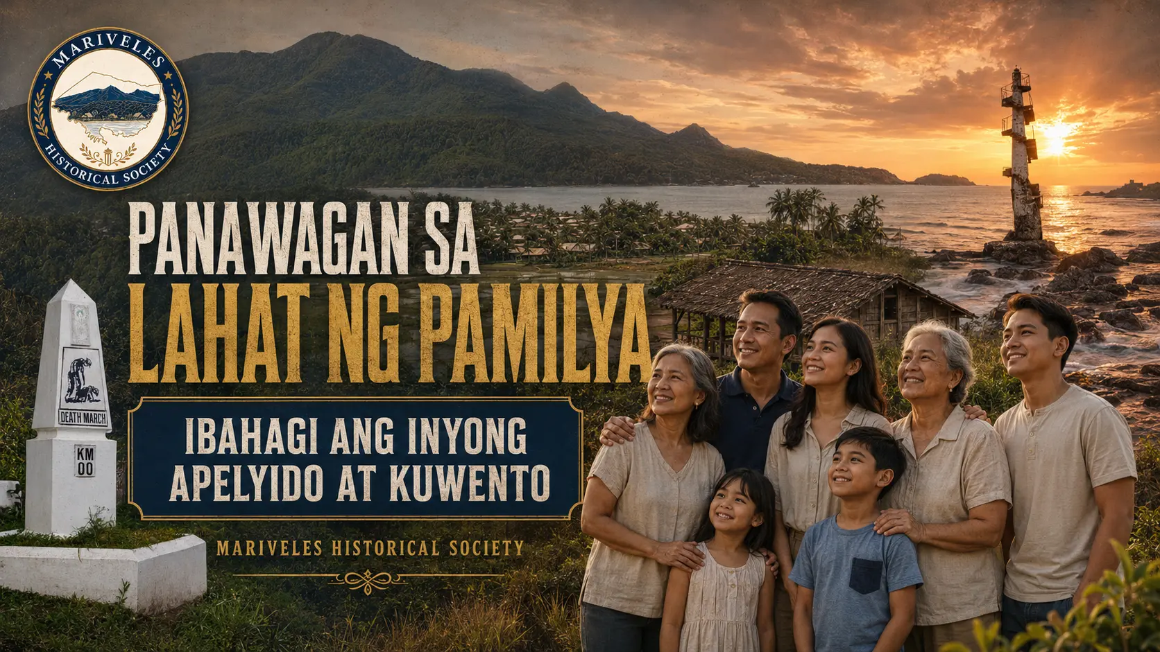 Ang KM 00 Death March marker sa Mariveles kasama ang isang pamilyang Mariveleño